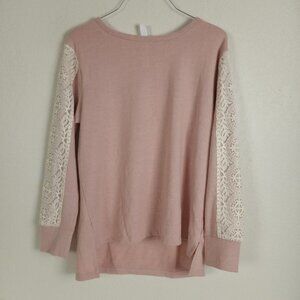 Flora Nikrooz M Crewneck Ultra Soft Blouse Lace Sleeves Pale Pink